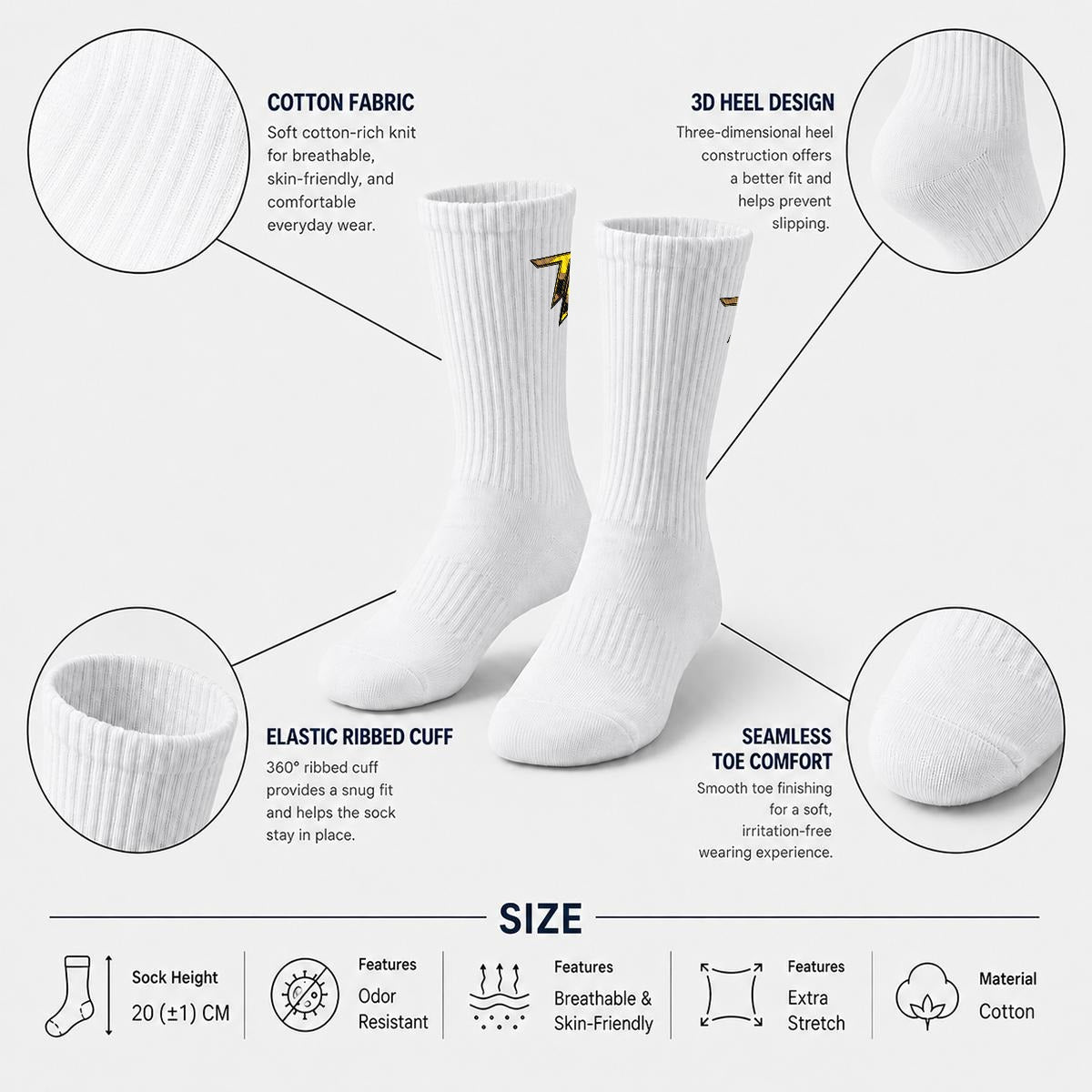 Embroidery Sports Cotton Crew Socks|Cotton - Trendtovar