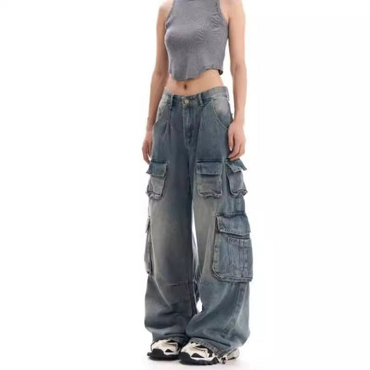 Women's Distressed High-Waist Cargo Trousers - Trendtovar