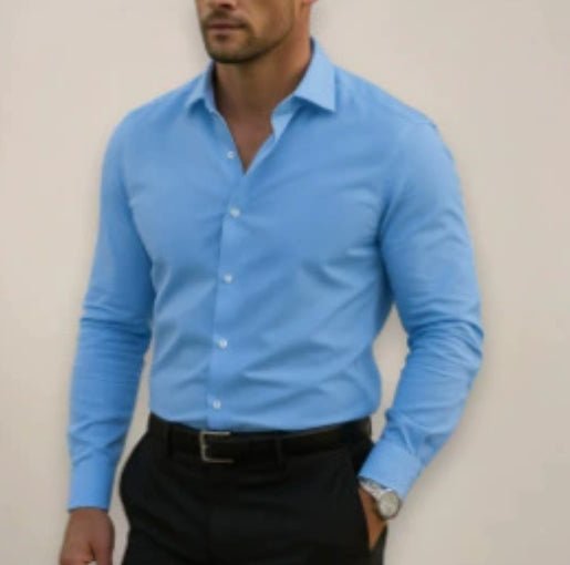 Men's Long Sleeve Button-Down Shirt — Solid Color Business Casual - Trendtovar