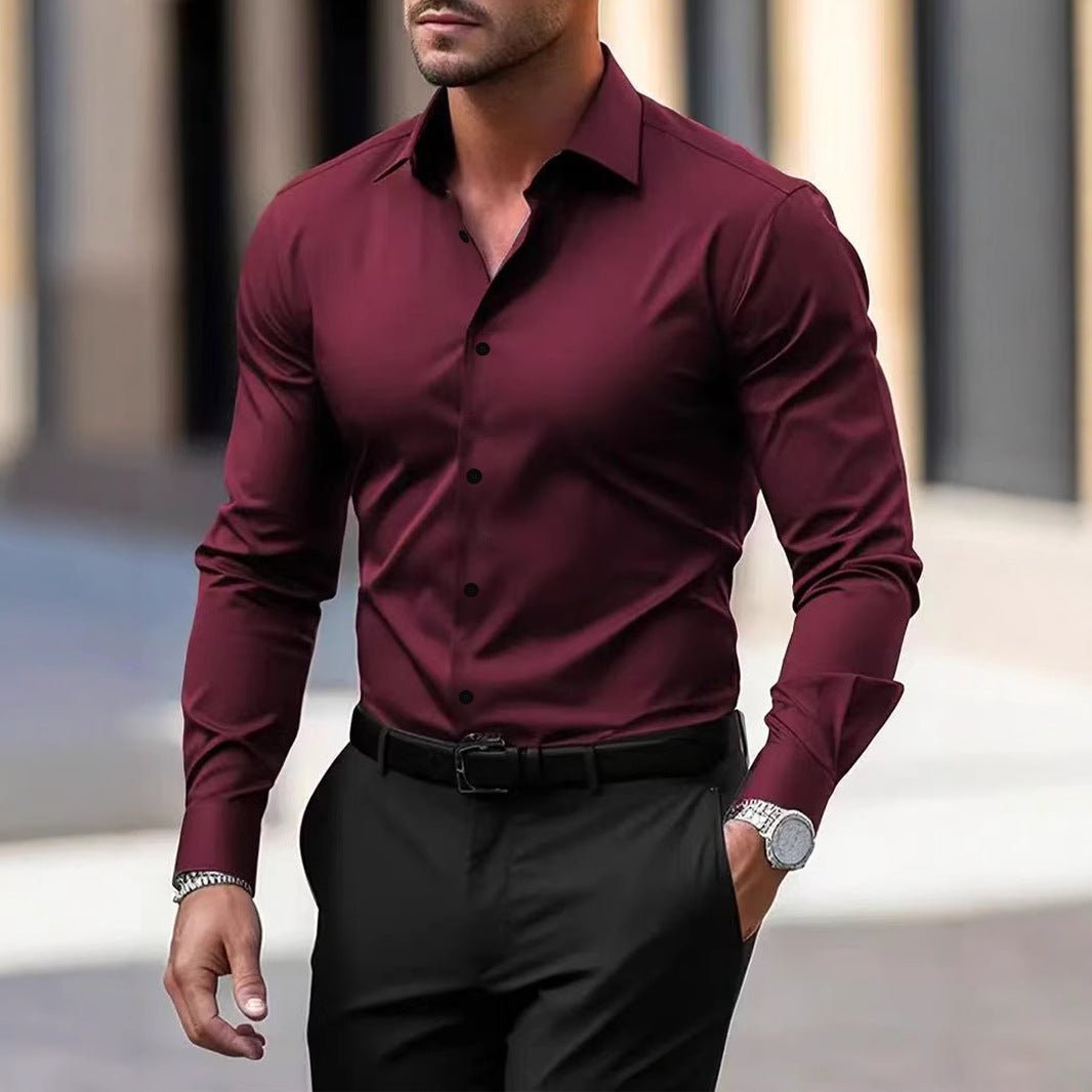 Men's Long Sleeve Button-Down Shirt — Solid Color Business Casual - Trendtovar