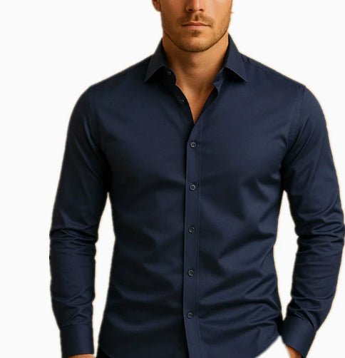Men's Long Sleeve Button-Down Shirt — Solid Color Business Casual - Trendtovar
