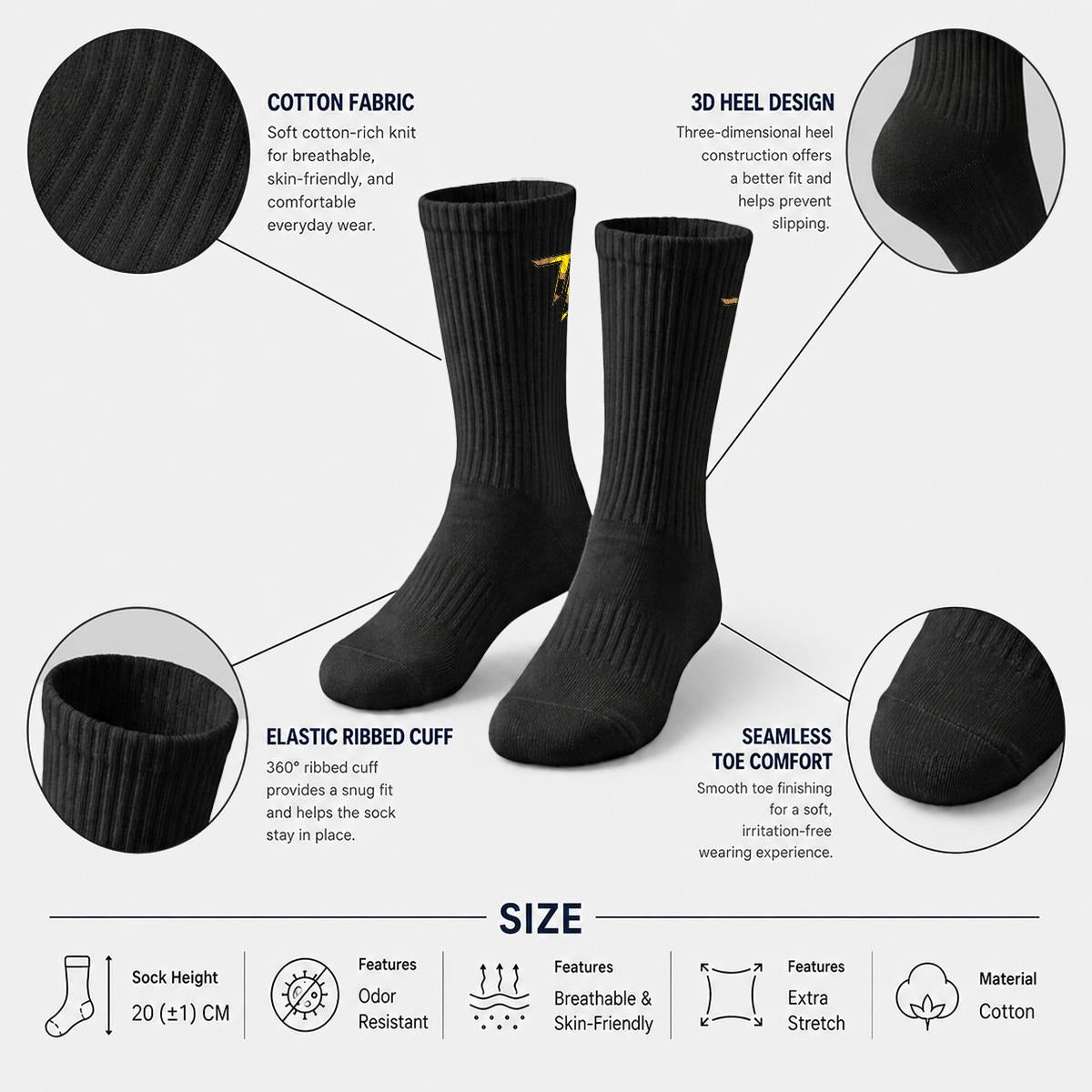 Embroidery Sports Cotton Crew Socks|Cotton - Trendtovar