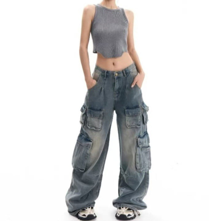 Women's Distressed High-Waist Cargo Trousers