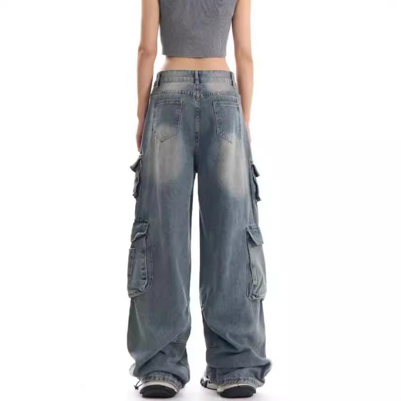 Women's Distressed High-Waist Cargo Trousers