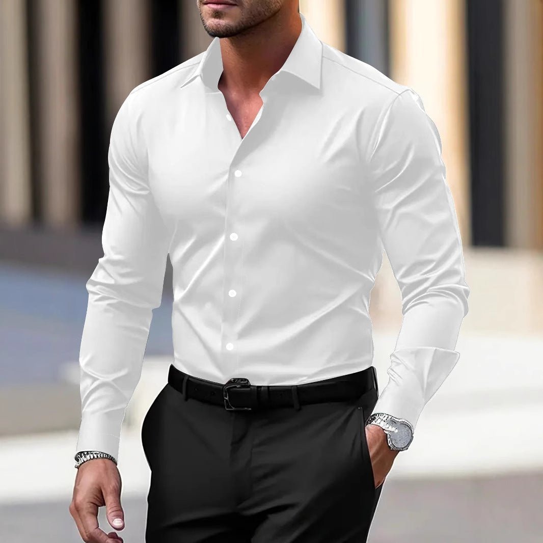 Men's Long Sleeve Button-Down Shirt — Solid Color Business Casual - Trendtovar