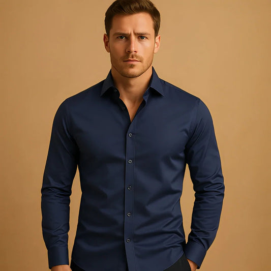 Men's Long Sleeve Button-Down Shirt — Solid Color Business Casual - Trendtovar
