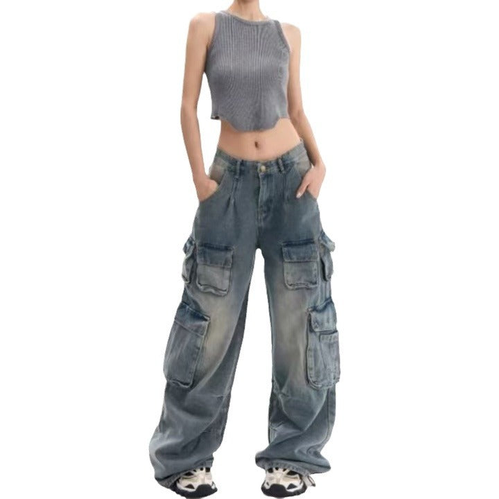 Women's Distressed High-Waist Cargo Trousers